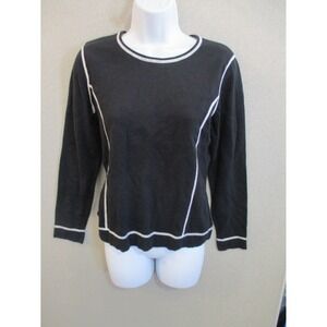 Talbot's Top Size Small Ribbed Knit Topstitched Pullover 100% Cotton